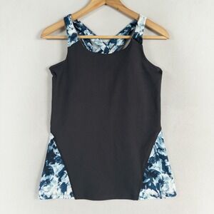 Gaiam Active Tank Top Womens Sz Small Blue Print Built In Bra Crossback Yoga